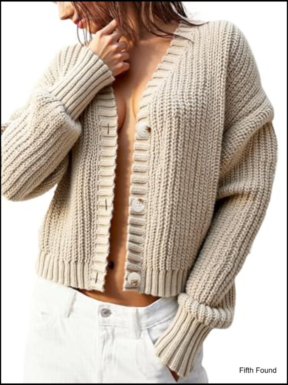 Chunky Knit Cardigan – Waffle Knit Button Down Oversized V Neck Fall Sweater - Picture 5 of 6